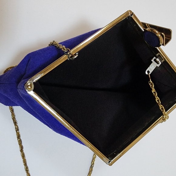 GENUINE SUEDE PURPLE 1970s CLUTCH WITH CONVERTIBLE CHAIN FOR SHOULDER BAG. NWT - Picture 6 of 13